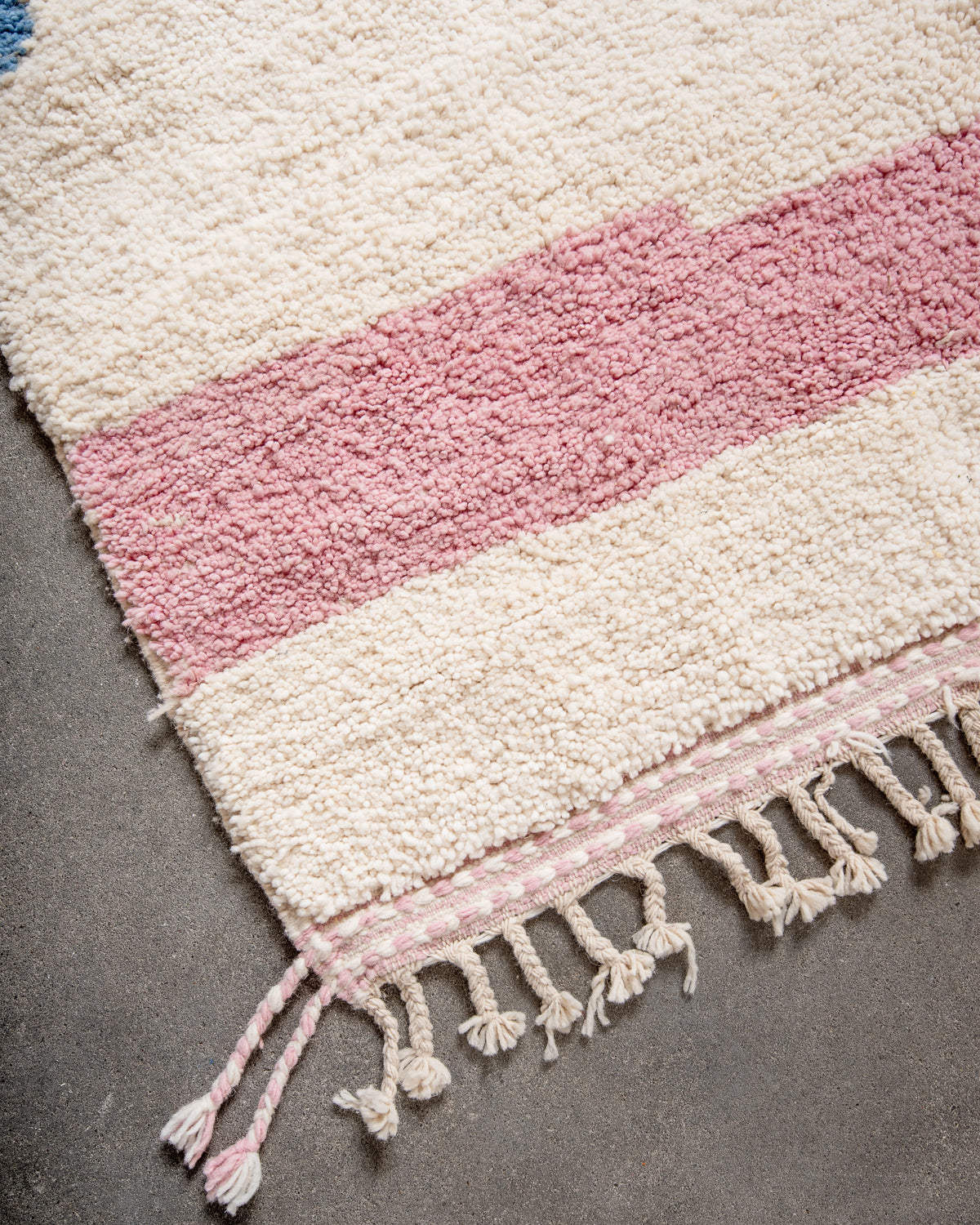 Modern, designer, handcrafted Berber rug from Morocco. Beniourain carpet with beautiful colours and patterns and fluffy wool texture.